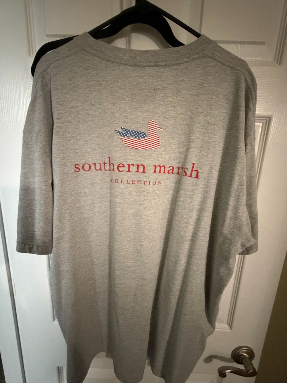 Southern Marsh Gray Tee with American Flag Duck Logo-Size 2x